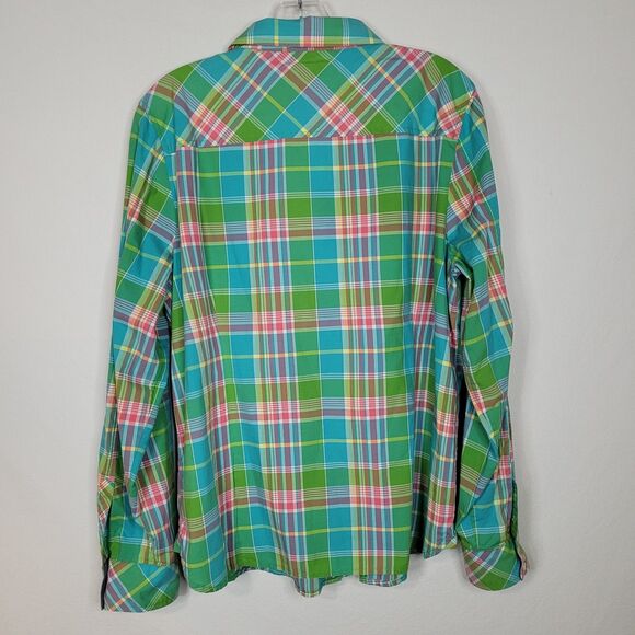 Tommy Hilfiger Top Womens XL MultiPlaid Roll Tab Sleeve Button Up Shirt Classic - Picture 2 of 11
